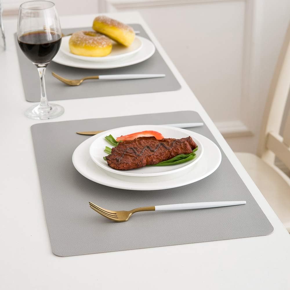 DOLOPL Light Grey Placemats Set of 6, Wipeable Faux Leather Place Mats | Leather-look, Easy Clean,Washable, Heat