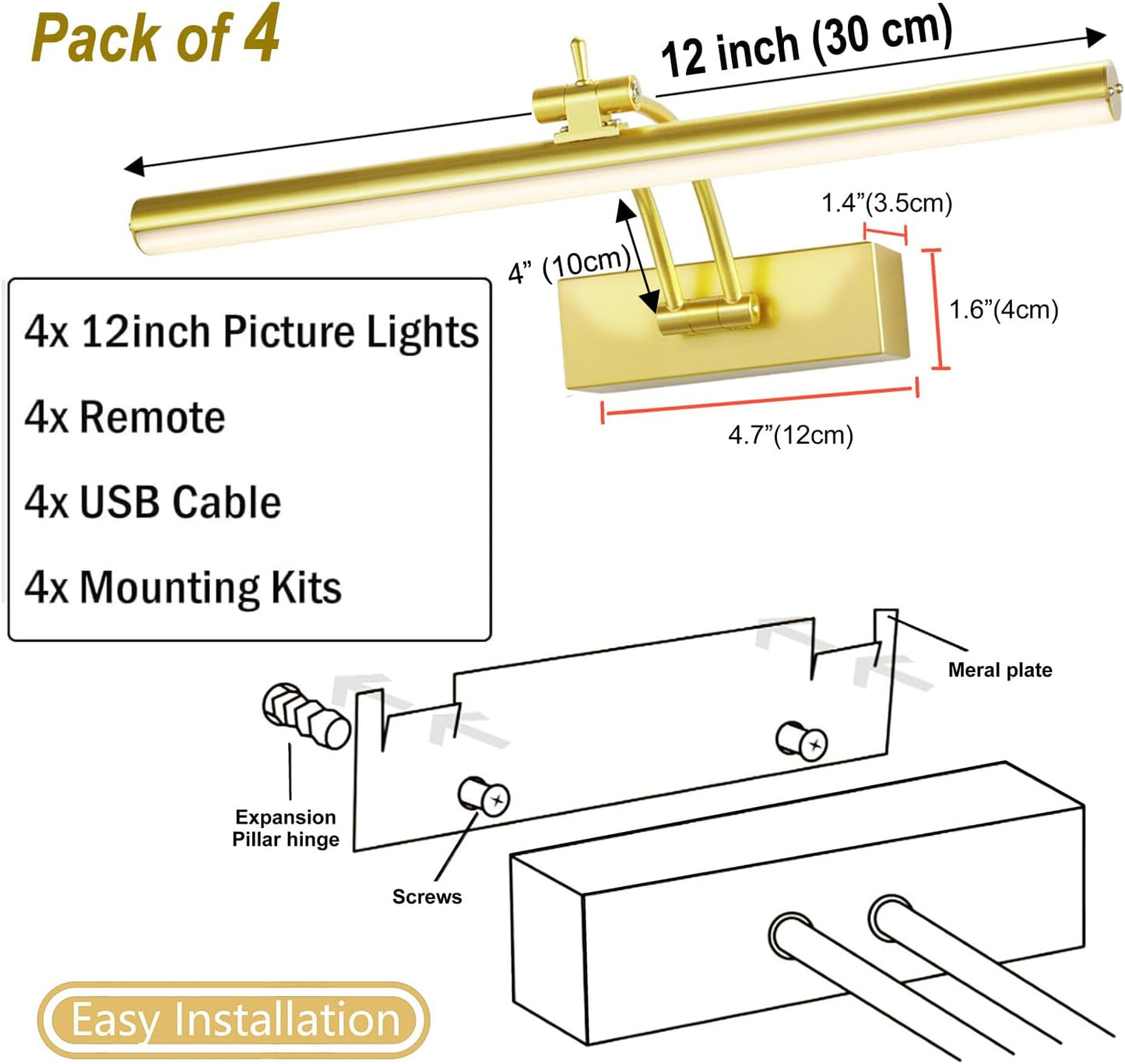 Yuichoy 4 Pack Picture Light Battery Operated for Wall, 16" Wireless Art Lighting for Painting, 6 Colors Picture Frame