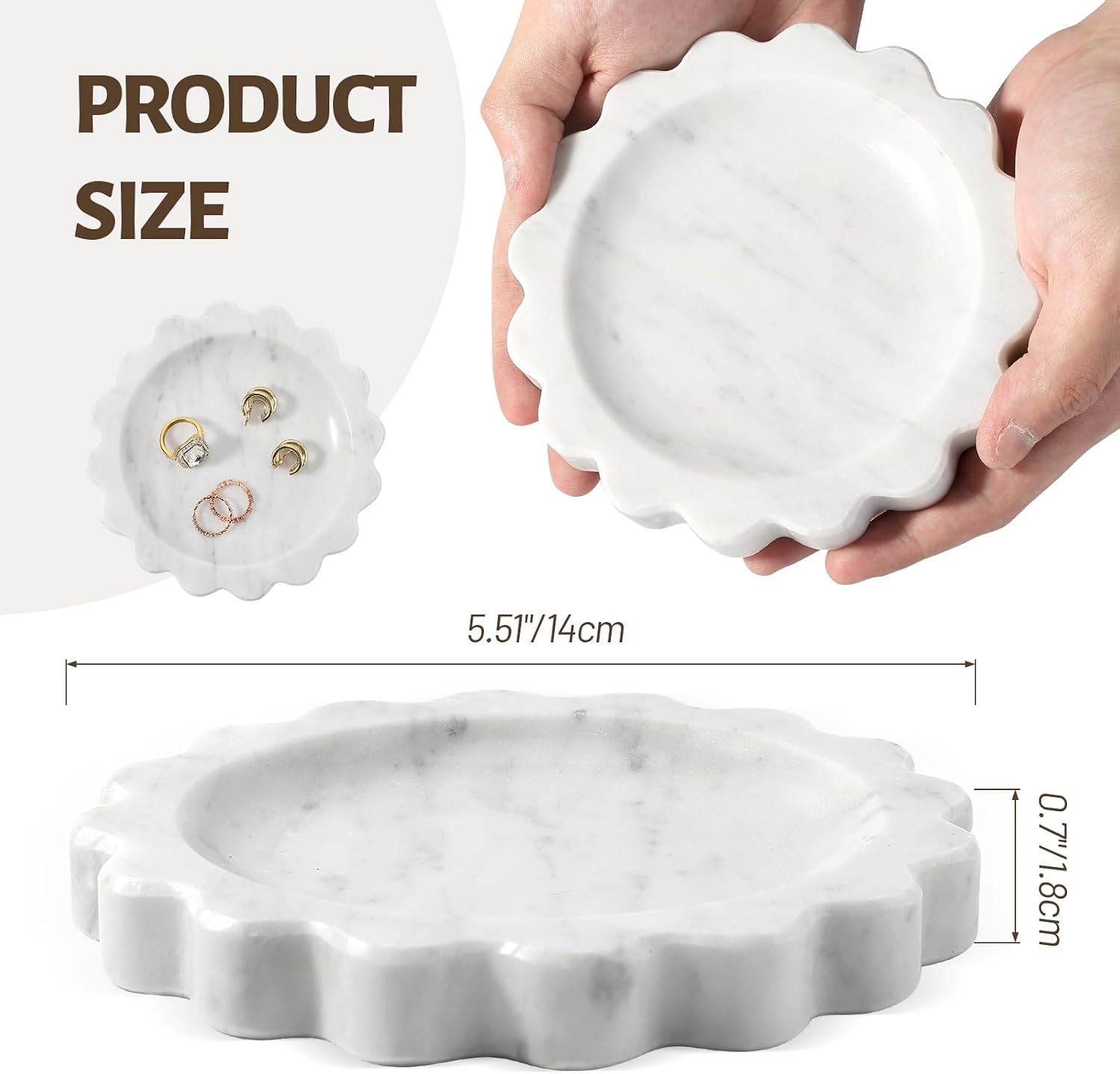 5.51" Scalloped Marble Tray / Carrara / D=5.51 / Natural