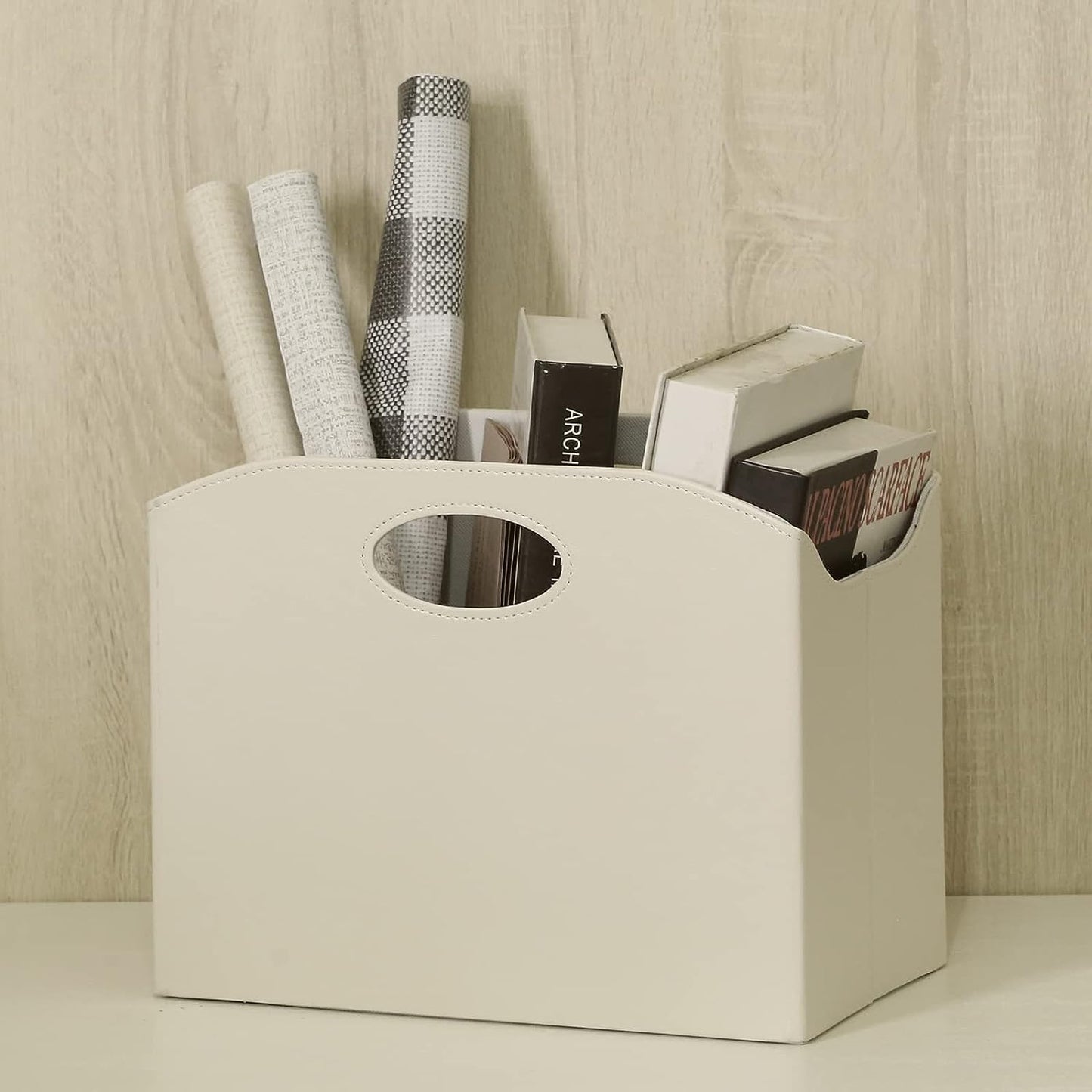 EZDeco Magazine Holder Foldable Magazine Rack Floor PU Leather File Holder Newspaper Book Storage Magazine Basket