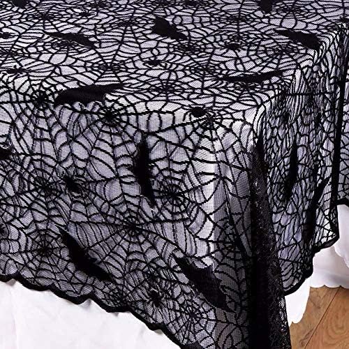 Rectangular Halloween Tablecloth Bat Spider Web Lace Table Cloth, 60" x 84"