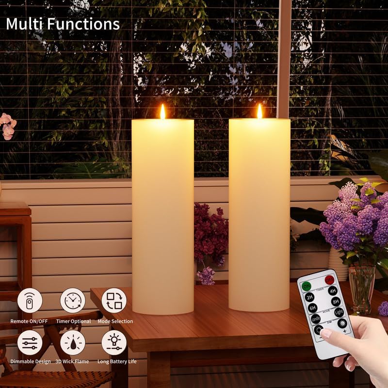 12" x 4" Large Outdoor Candle with Remote Timer Waterproof Ivory 1 Pack | Battery Operated Flameless Pillar Candle