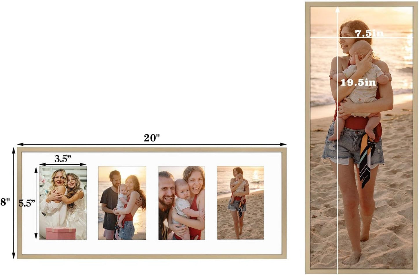 Golden State Art 8x20 Collage Frame w/Mat for 4 4x6 Photos Gold 2 Pack | Aluminum Picture Frame with Real Glass Front