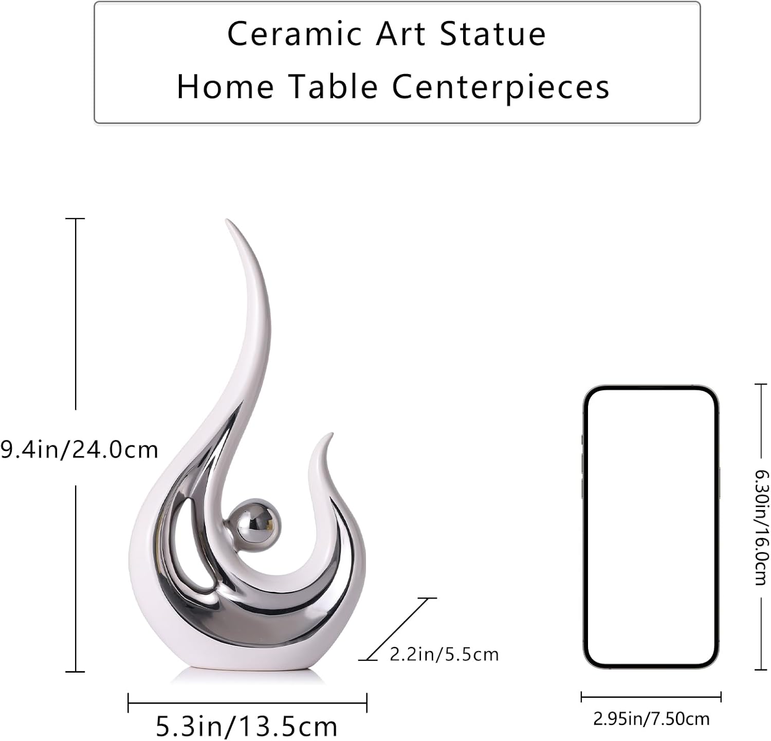 Decorative Statues / White Silver Abstract Figurine Statues / White and Silver