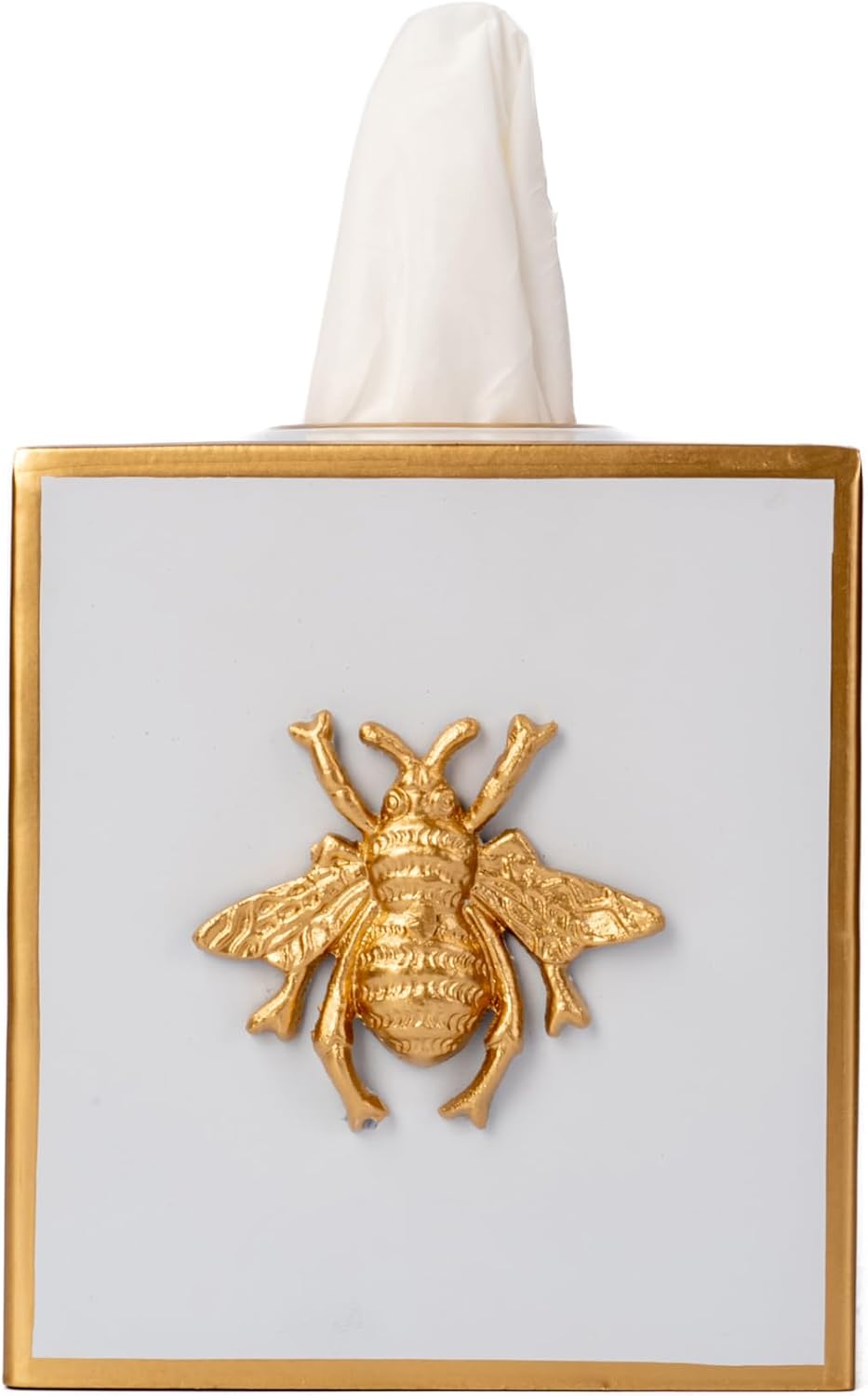 Metal Tissue Box Cover Square / White Bee / Regency
