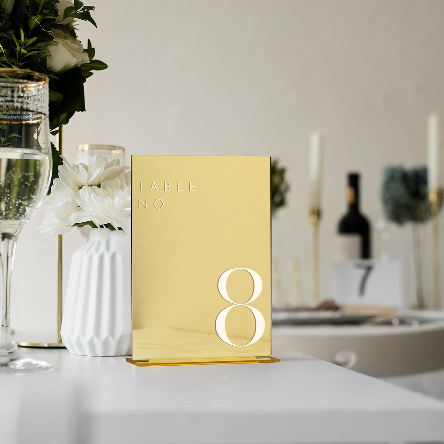 Gold Wedding Table Numbers 1-15 with Stands, 5"x7" Gold Mirror Acrylic Table Numbers, Perfect for Wedding Reception