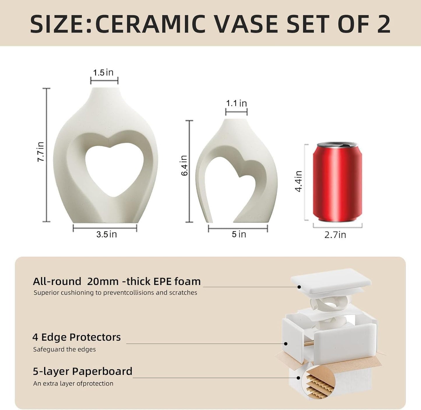 Heart Shaped Ceramic Vase / Pearl White / Set of 2