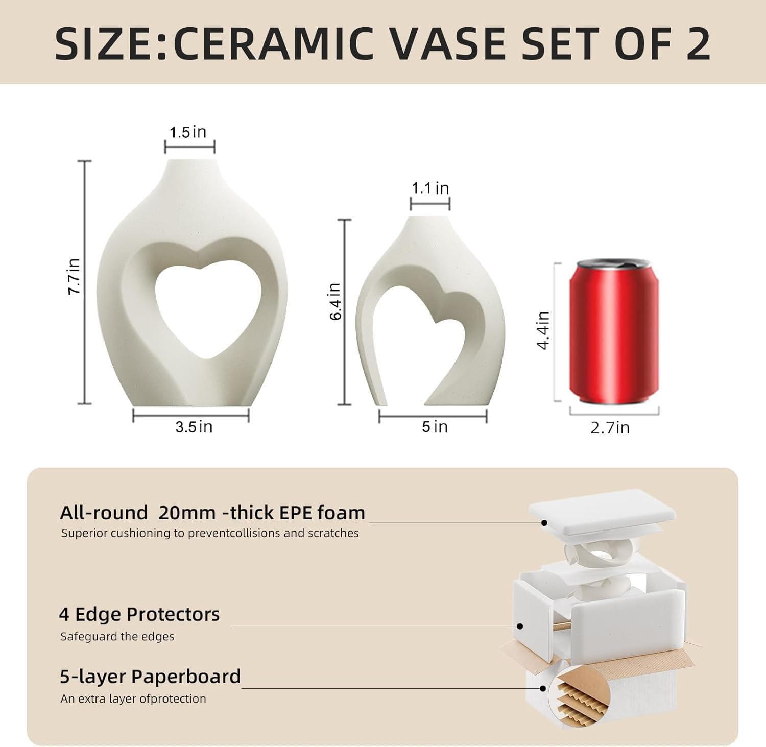 Heart Shaped Ceramic Vase / Pearl White / Set of 2
