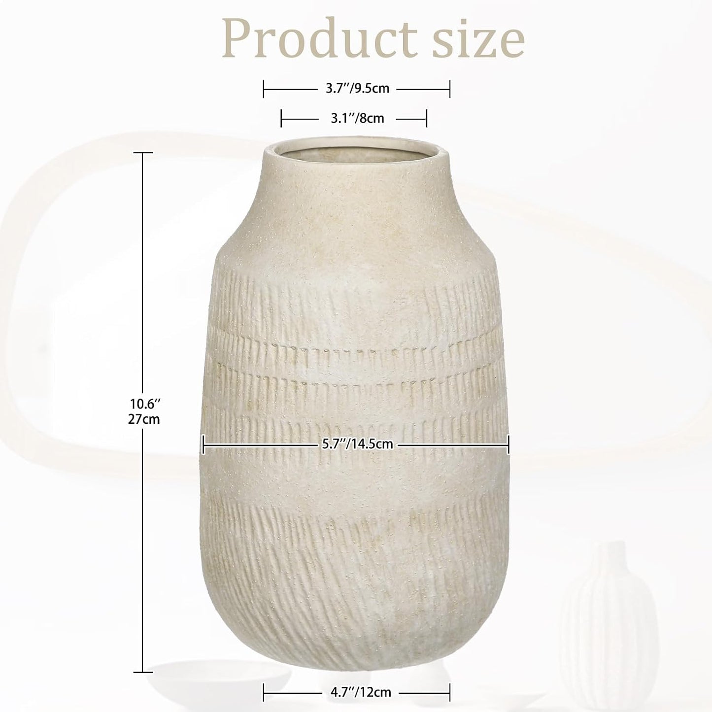 11" Rustic Ceramic Vase / 11" Beige White