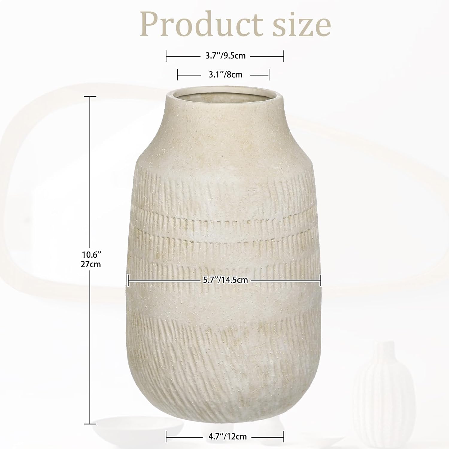 11" Rustic Ceramic Vase / 11" Beige White