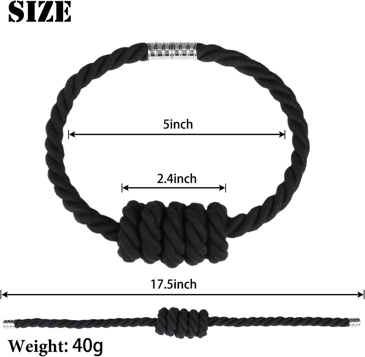 BEL AVENIR Magnetic Cotton Curtain Tiebacks 6 Pack Hand-Woven Curtain Ties | Black Cotton Decorative Curtain Holdbacks