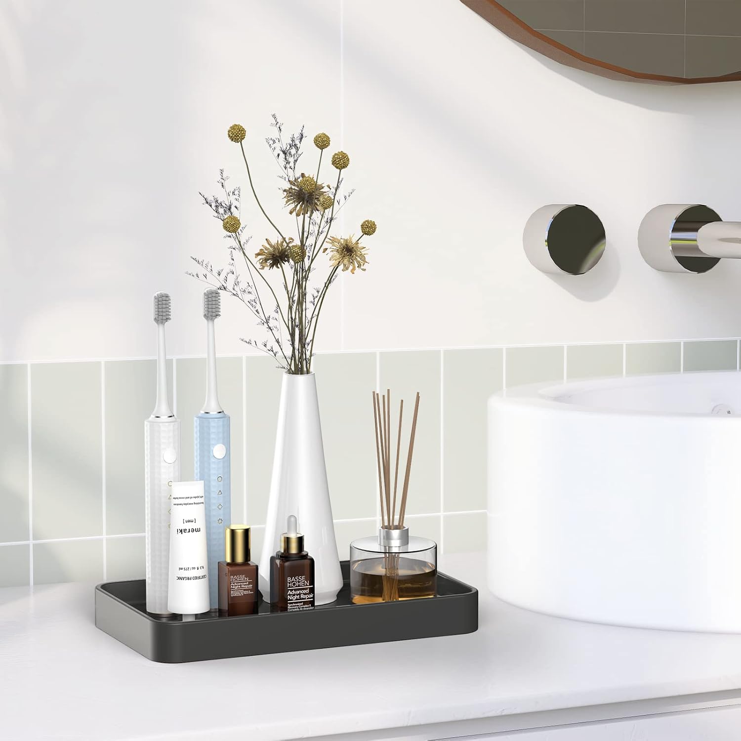 10" Ceramic Soap Dispenser Tray / Black / 9.9 x 5.7 x 1.1