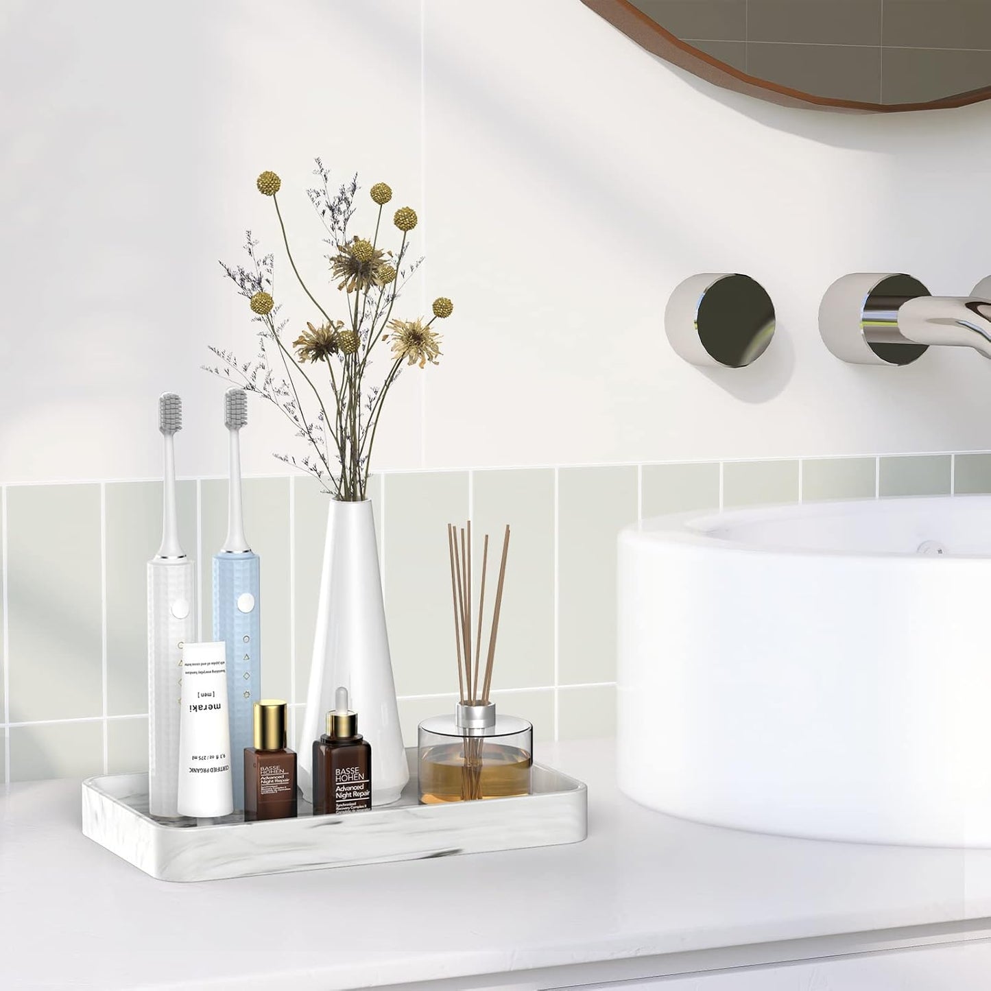 10" Vanity Tray / Marble White / 9.9 x 5.7 x 1.1