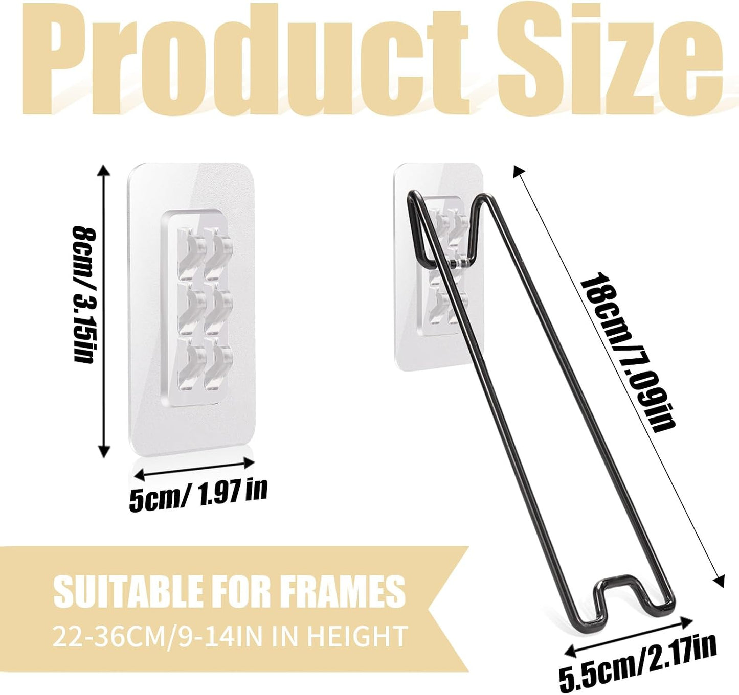 Stainless Steel Picture Frame Easel Backs Self-Adhesive / Black / Medium Size / Set of 6
