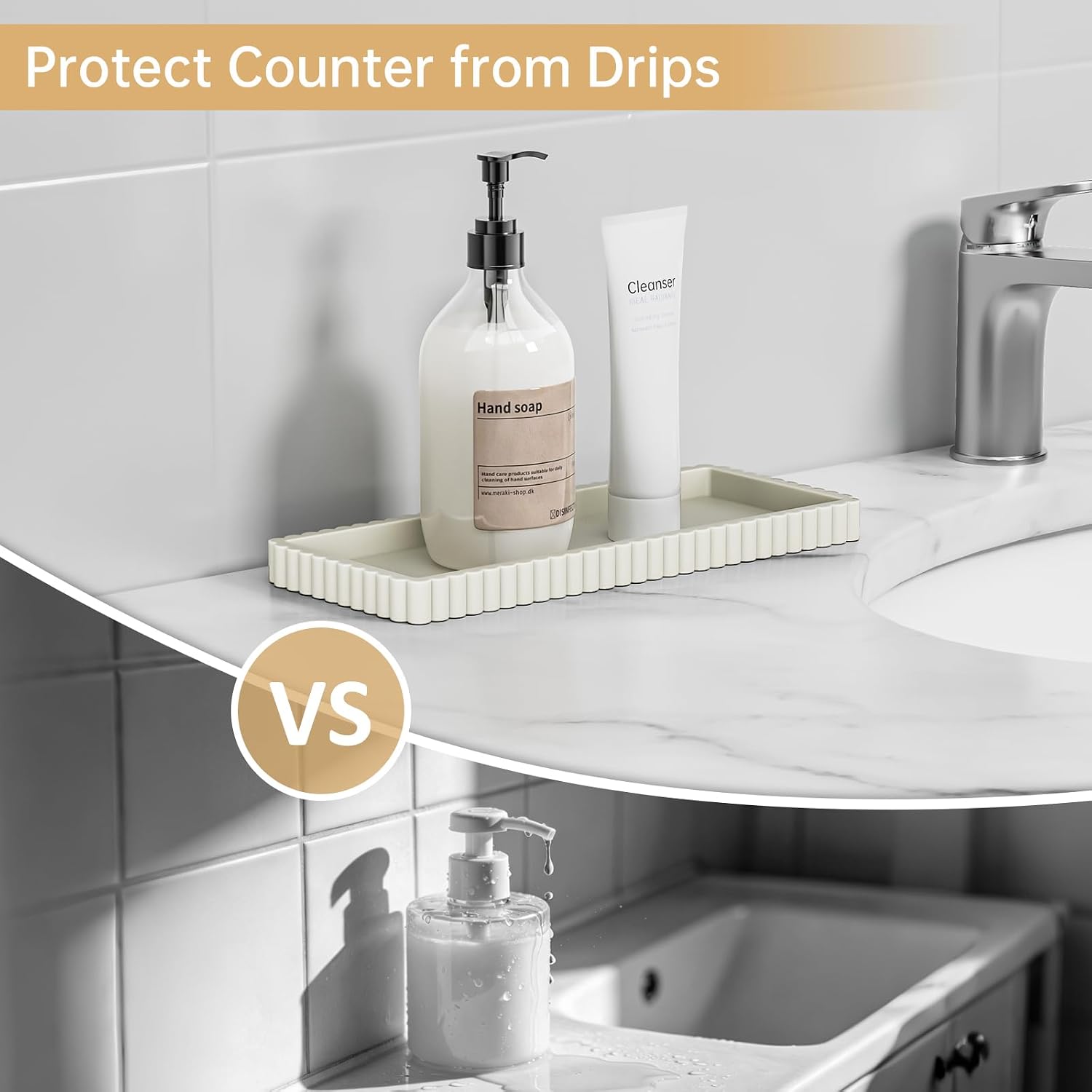 Small Silicone Bathroom Counter Tray / Beige