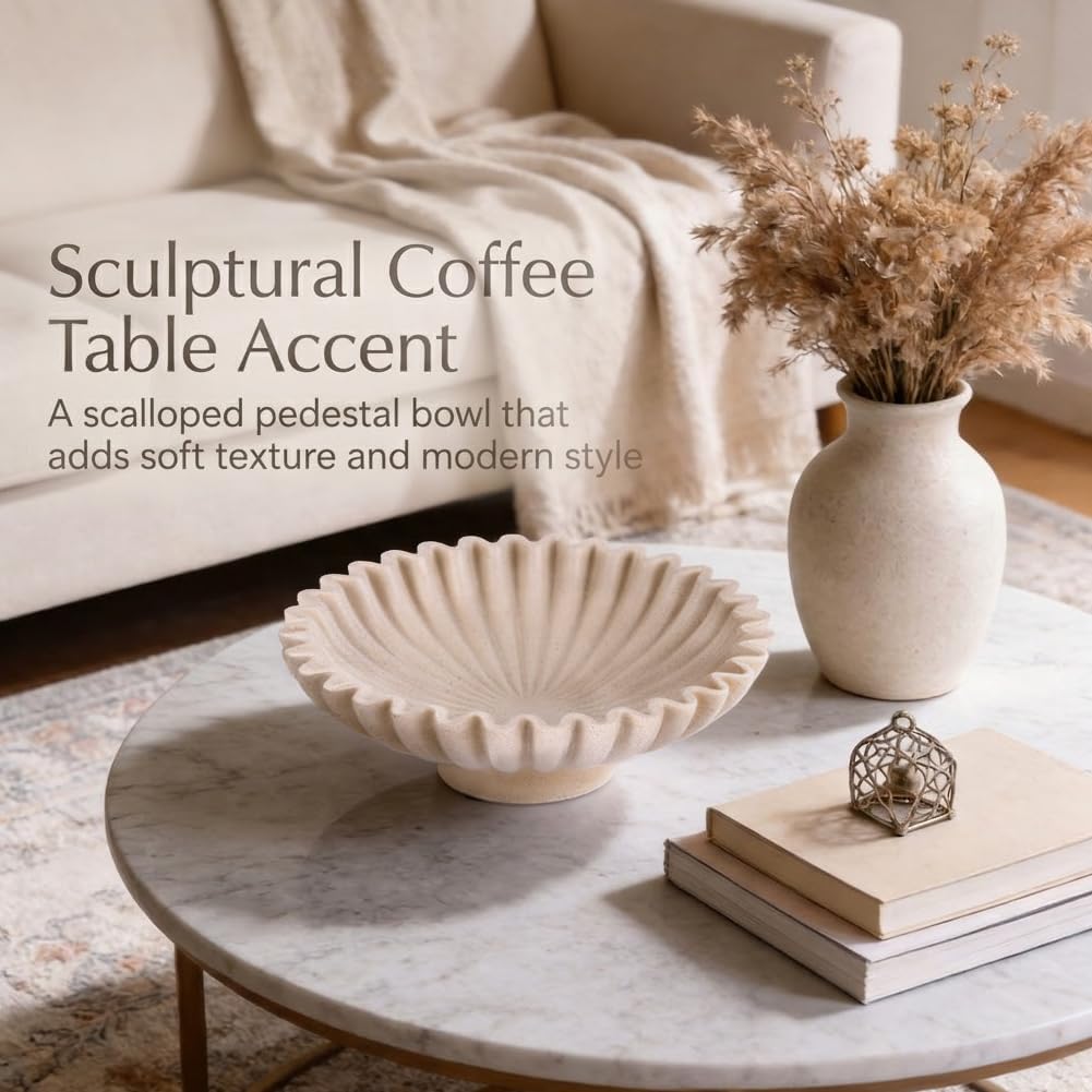 Scalloped Pedestal Bowls / Sandstone