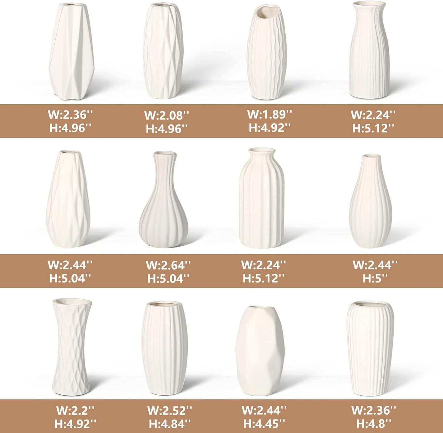 Ceramic Bud Vases / Unglazed White / Set of 12