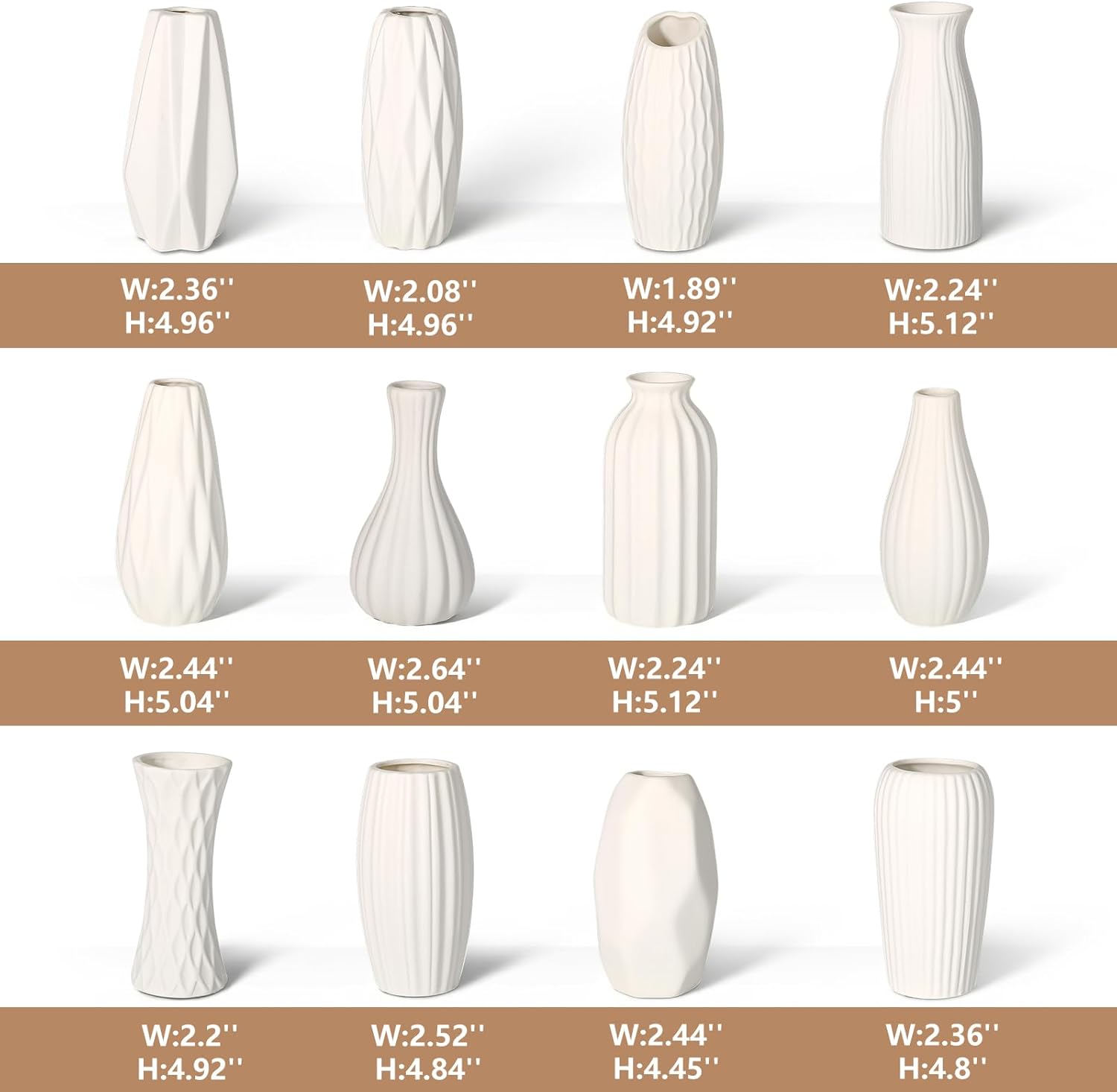 Ceramic Bud Vases / Unglazed White / Set of 12