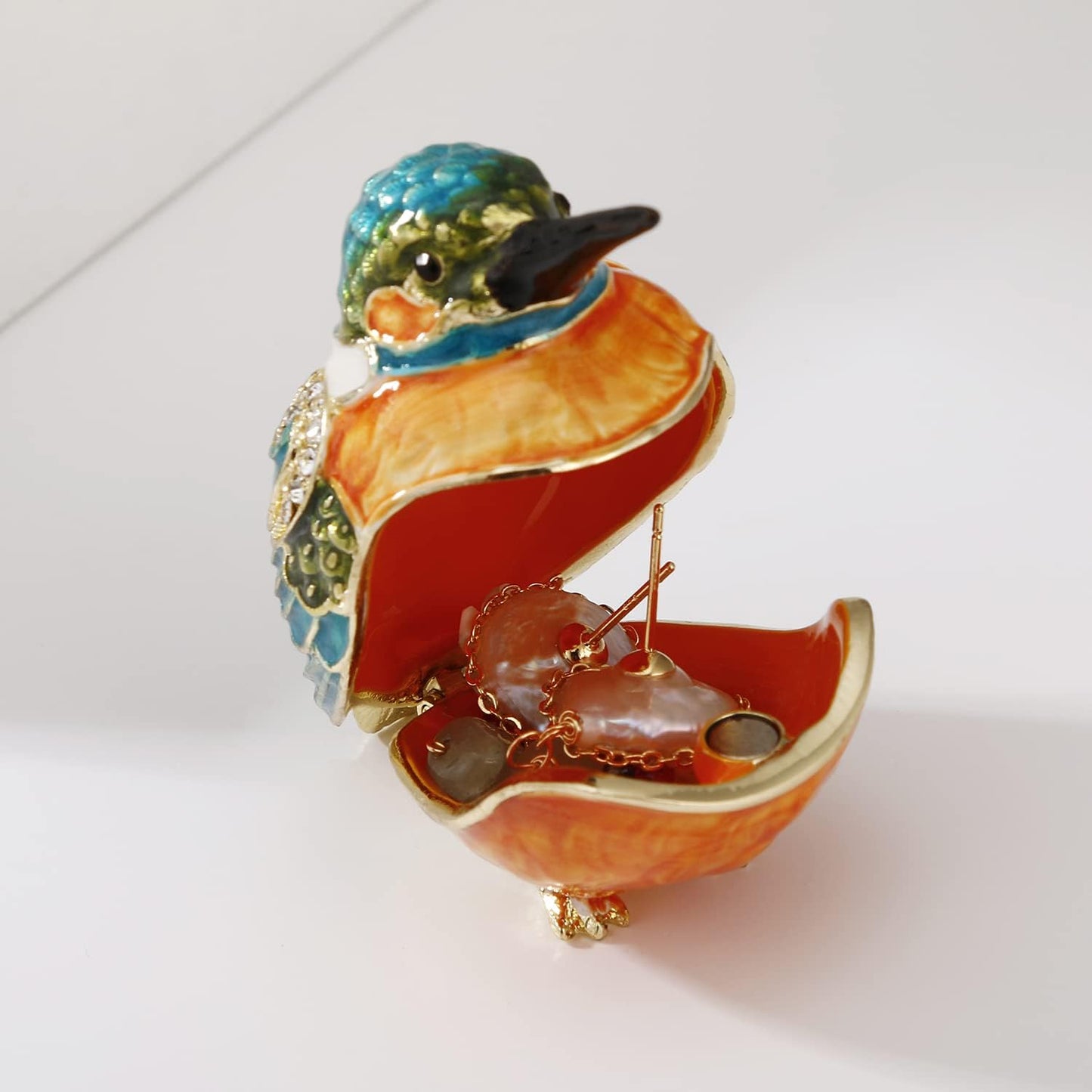 Unique Figurine / Hinged Jewelry Organizer for Ring Earrings / Blue Kingfisher