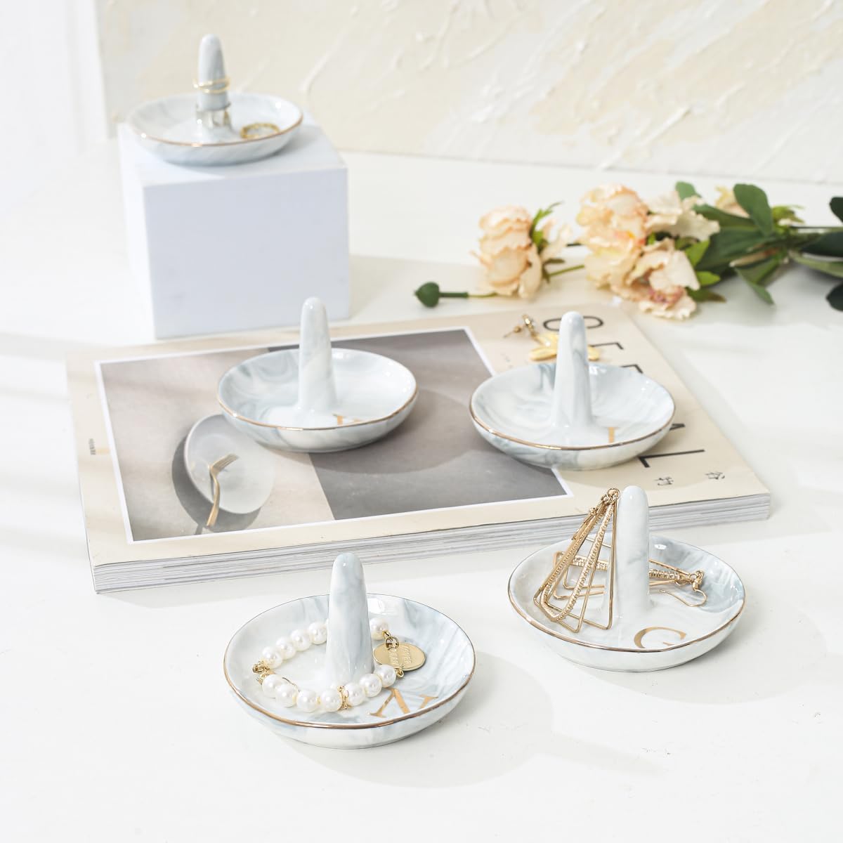 Personalised Marble Letter Ring Dish Holder / D