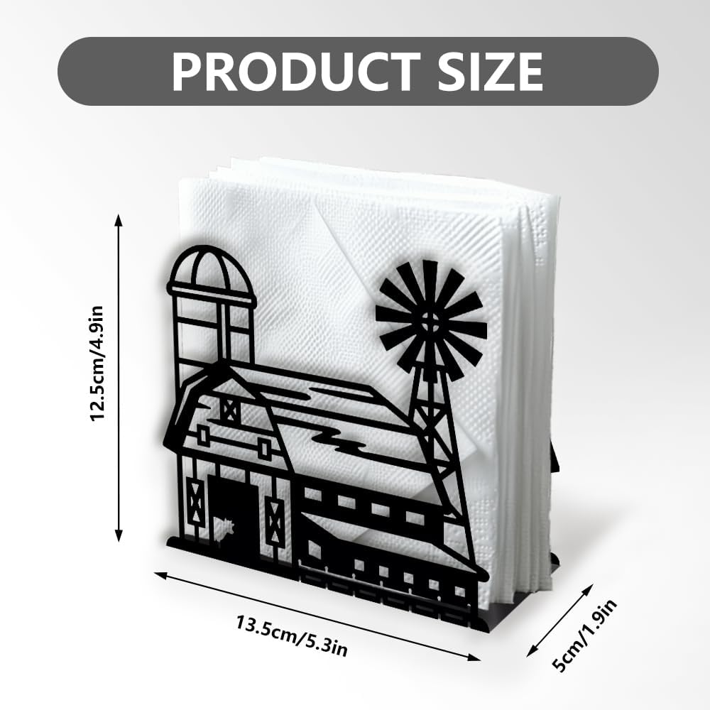 Decorative Metal Napkin Holder / Farm Barn / Black / 5.3 x 4.9 x 1.9