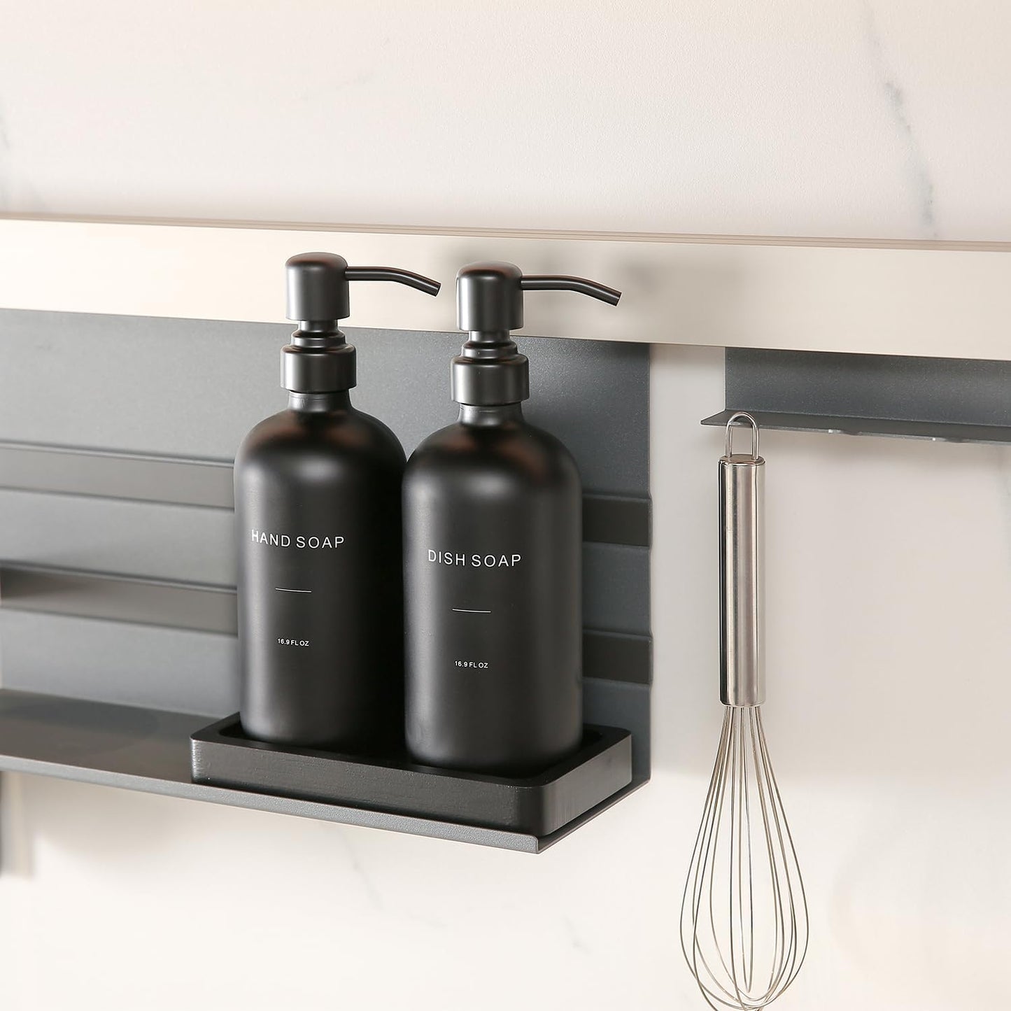 Prus Waso Matte Black Soap Dispenser Set | Kitchen Soap Dispenser Set with Black Stainless Steel Pump, Perfect for
