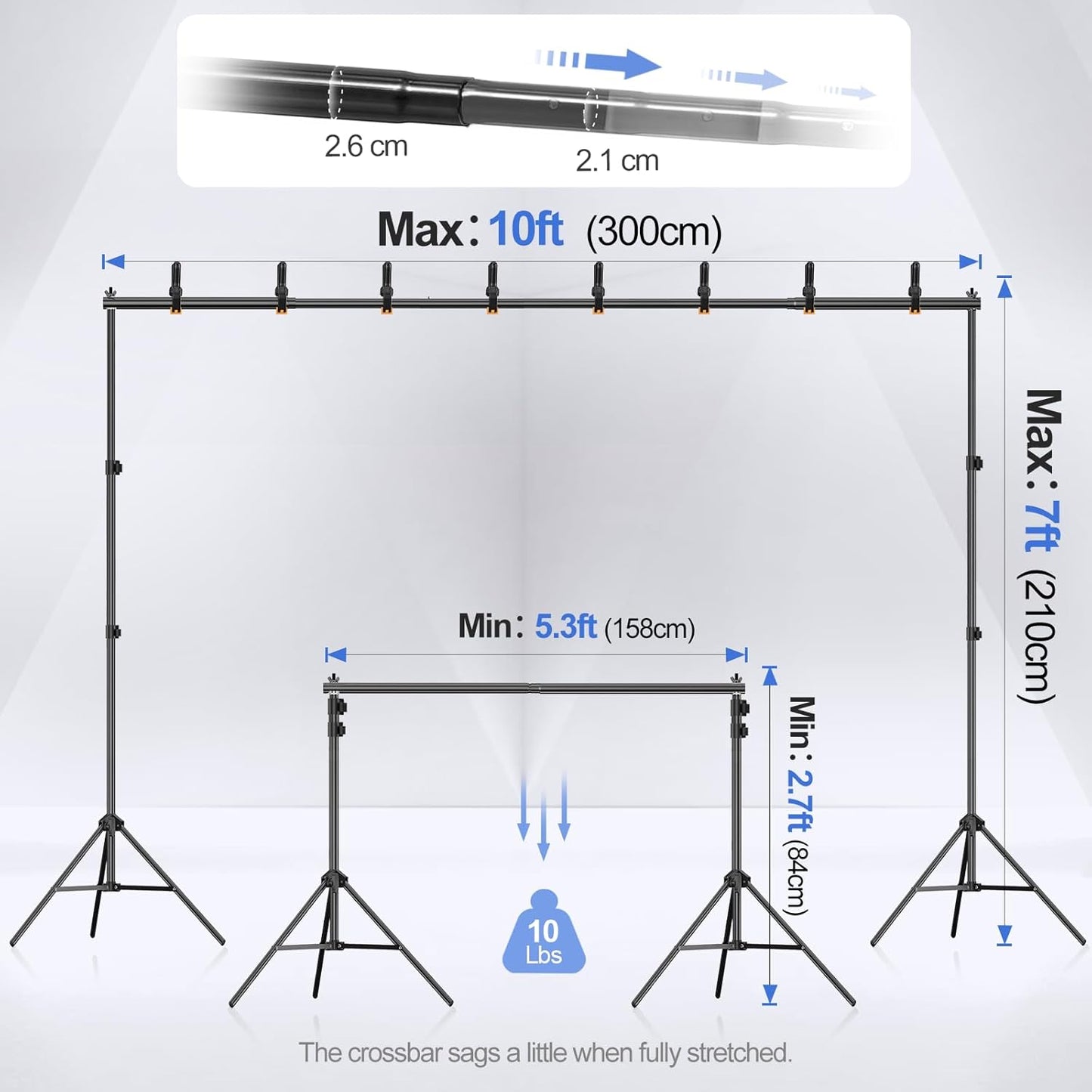 Backdrop Stand ft Photo Studio Adjustable Background Stand Support kit / 10 x 7 / Ft / Black
