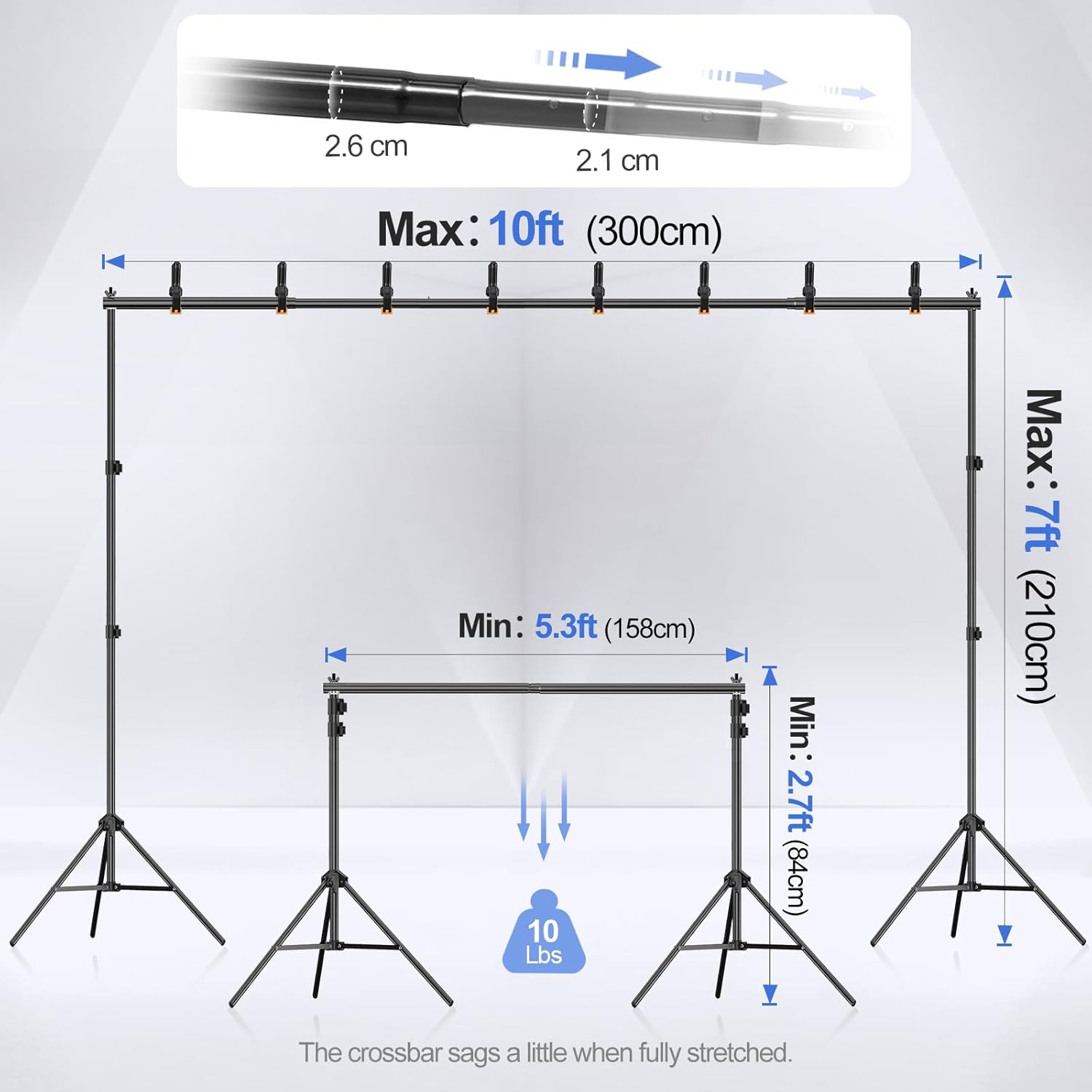 Backdrop Stand ft Photo Studio Adjustable Background Stand Support kit / 10 x 7 / Ft / Black