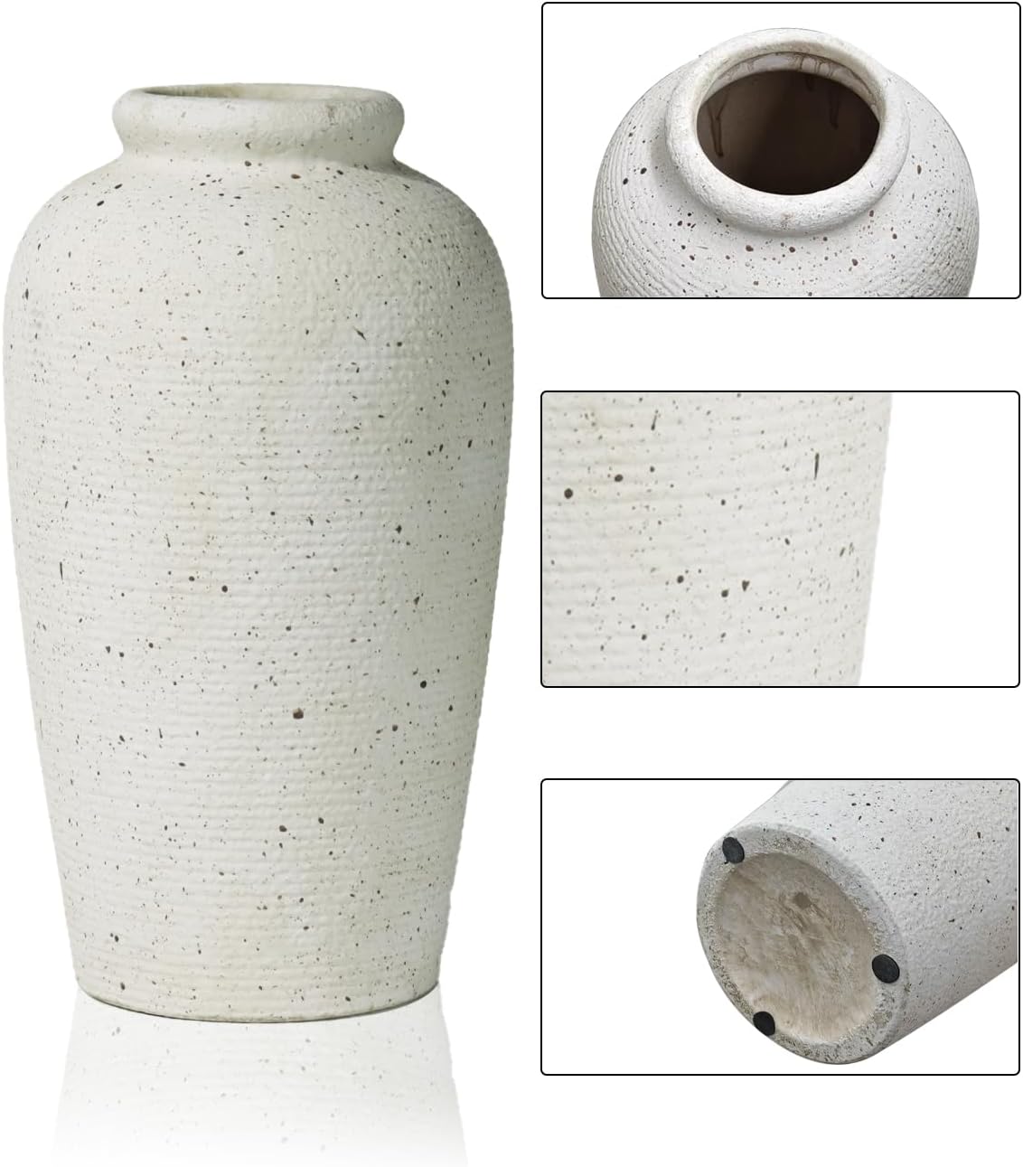 Large Ceramic Rustic Vase / Beige / 11 Inch