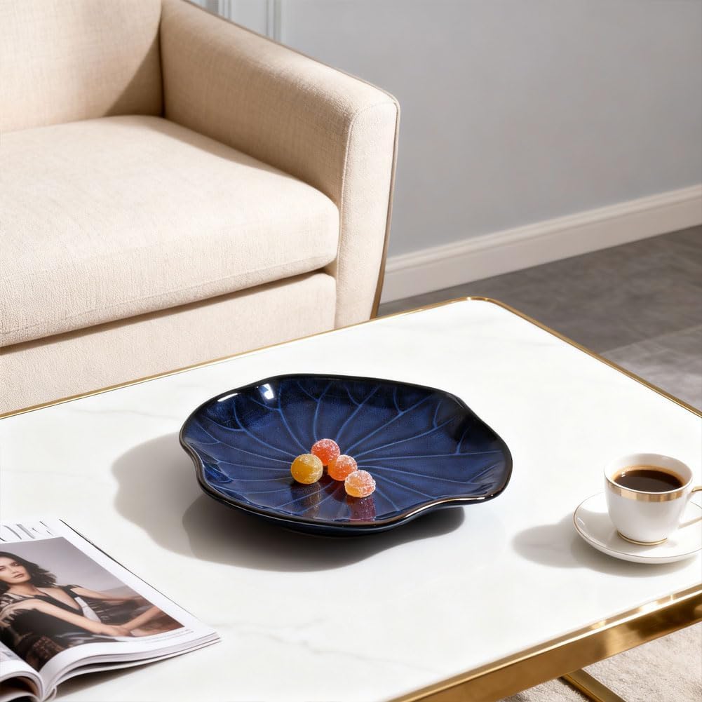 Lotus Leaf-Shape Ceramic Decorative Tray / Blue