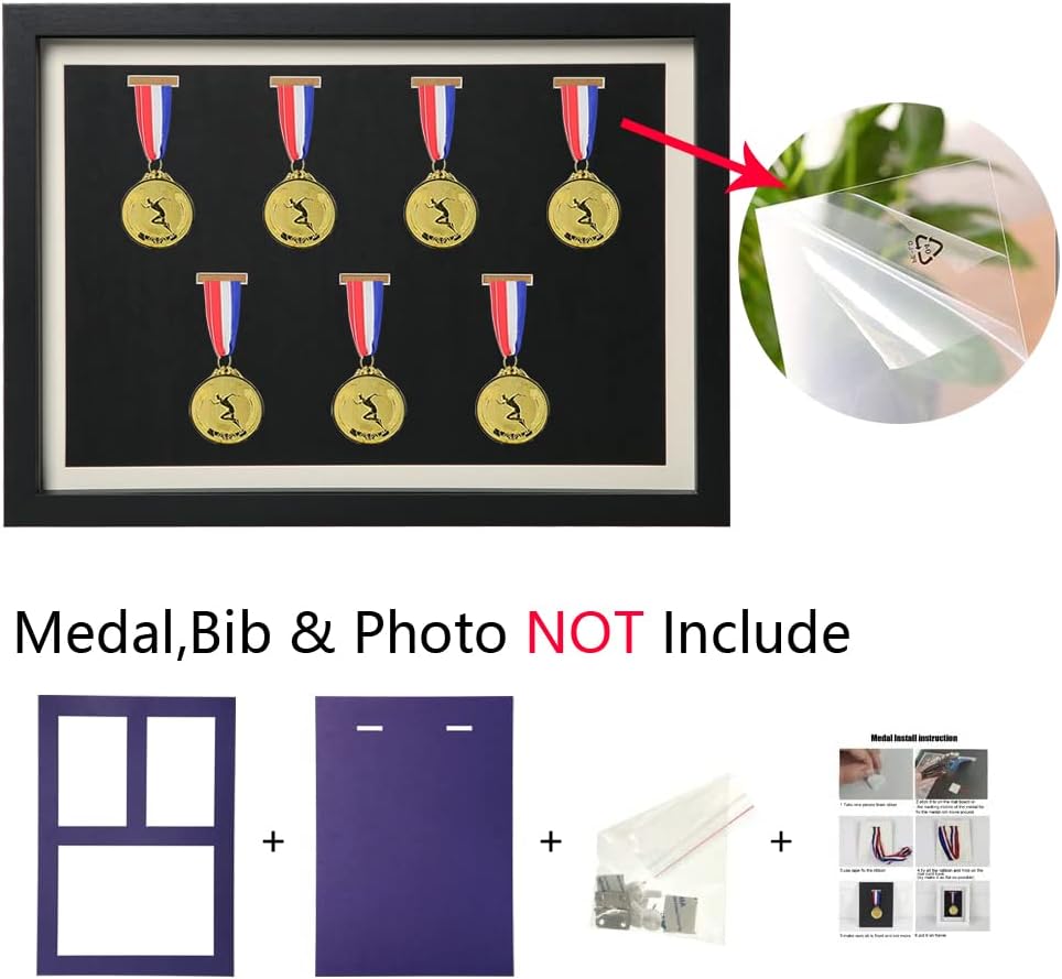 Shadow Box for Medals Medal Display Case Black A3 | Race Bibs, Photos Display, Large, Marathon Runner, Race Winner