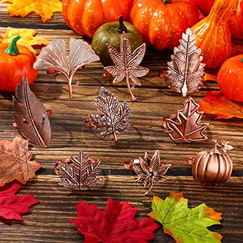 Remerry 27 pcsThanksgiving Napkin Rings Set Fall Autumn Metal Holders