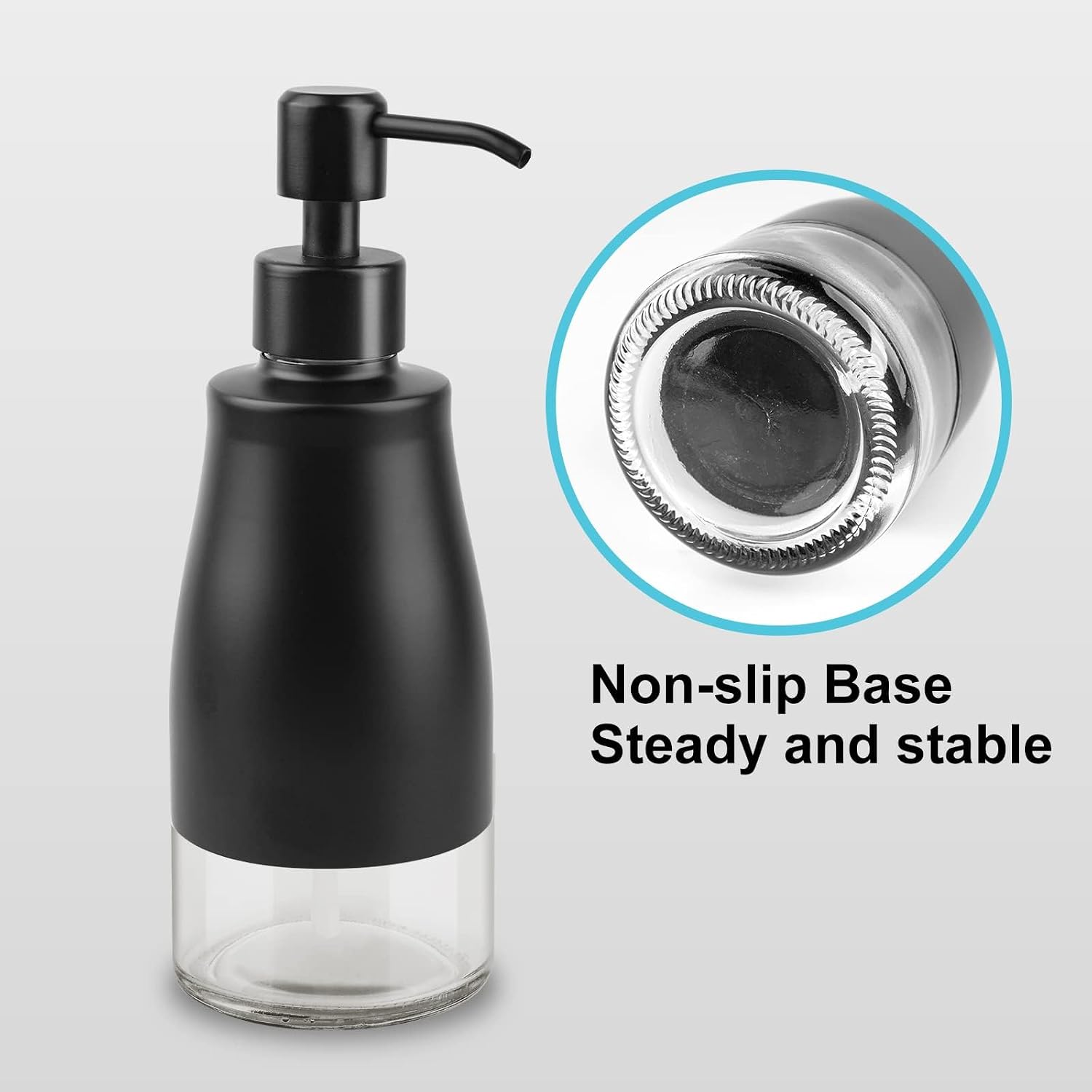AUMIO 2-Pack Matte Black Dish Soap Dispensers with Non-Slip Silicone Pads | Stainless Steel Case & Glass Liner