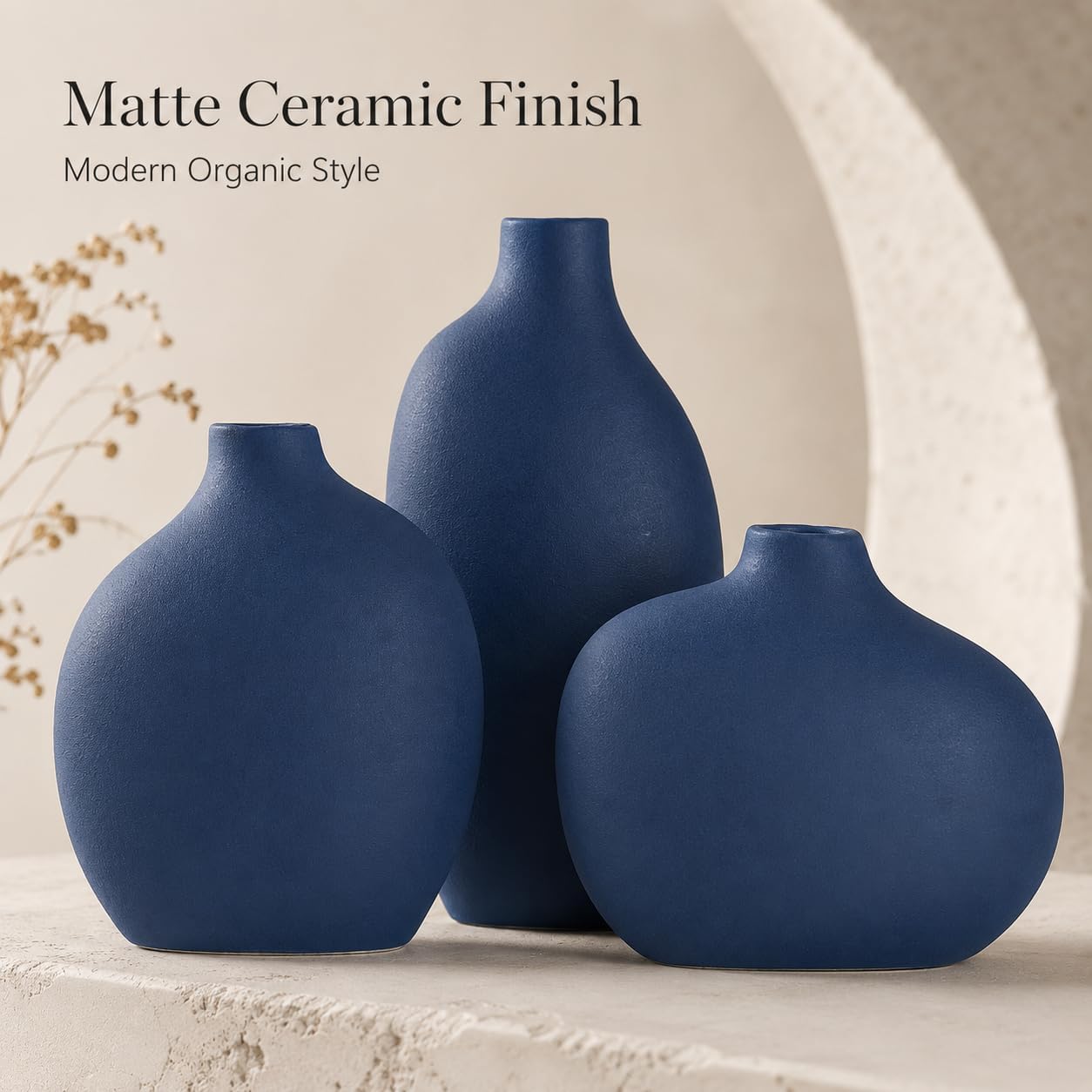 Small Navy Ceramic Vase / Blue / Set of 3