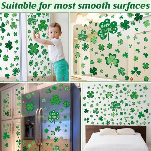 9 Sheets St Patricks Day Window Clings, 116 PCS St Patrick's Day Shamrock Window Stickers for St Patricks Day Decorations, Green Static Spring Window Clings for Glass Windows Decor