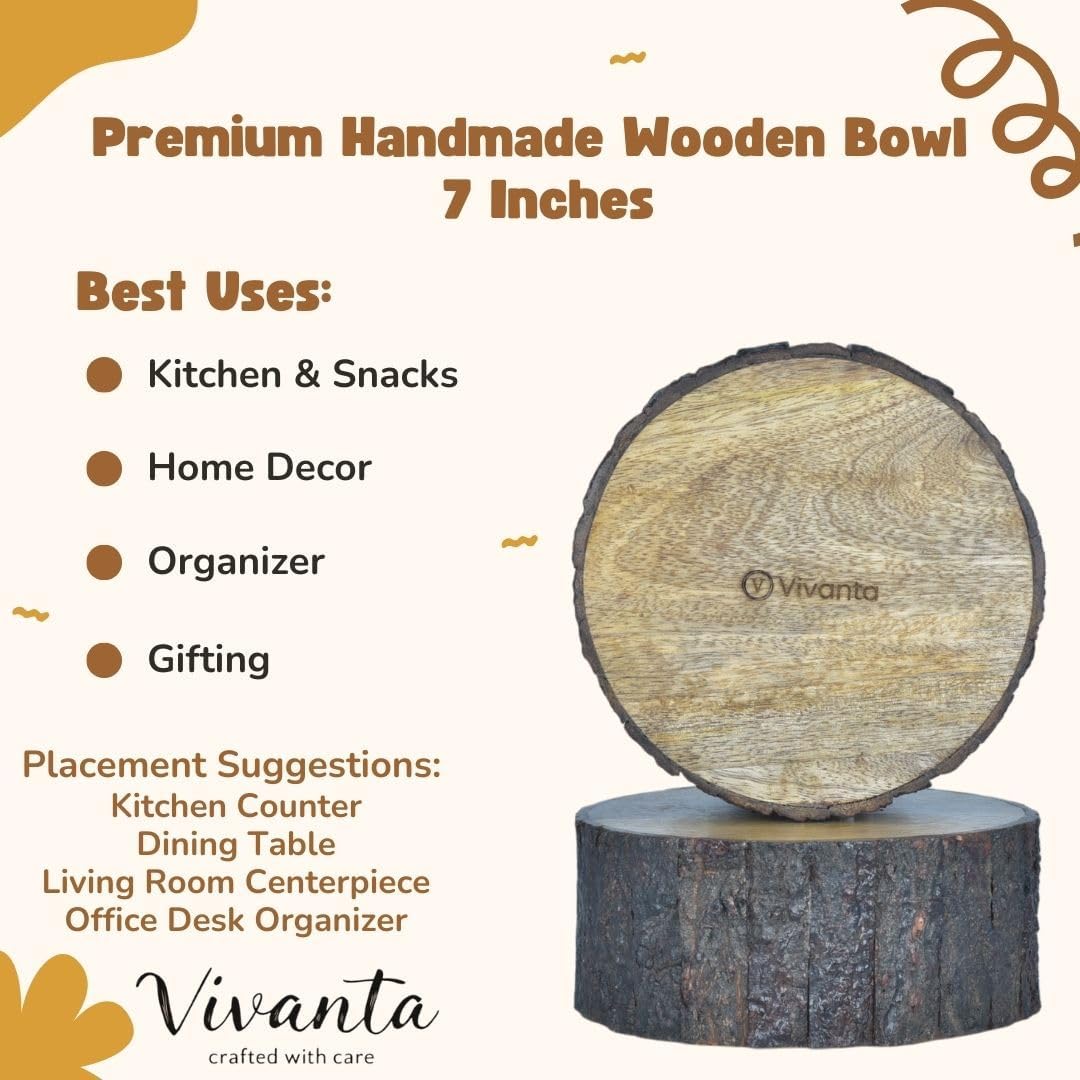 Handcrafted Mango Wood Decorative Bowl / 7 x 3 / Natural