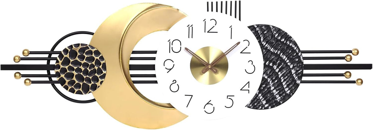38x14 Inch Modern Silent Wall Clock, Sleek Statement Decor for Living Room | Battery Powered, Quartz Movement, Clear