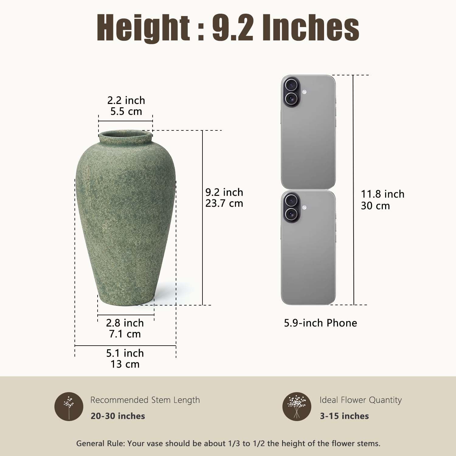 Rustic Decorative Vases / Farmhouse Green-9.2 / 9.2 Inch