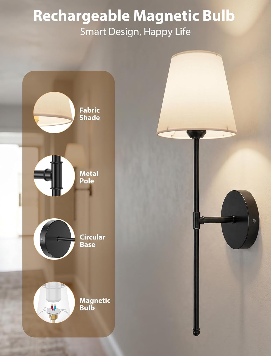 GBEAST Wall Sconces Set of Two, Rechargeable Wall Lights with Magnetic Bulb and Remote, Dimmable Wall Lamps with RGB &