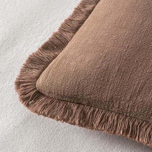 MIULEE Linen Fringe Decorative Fall Euro Pillow Covers Dark Coffee 24x24