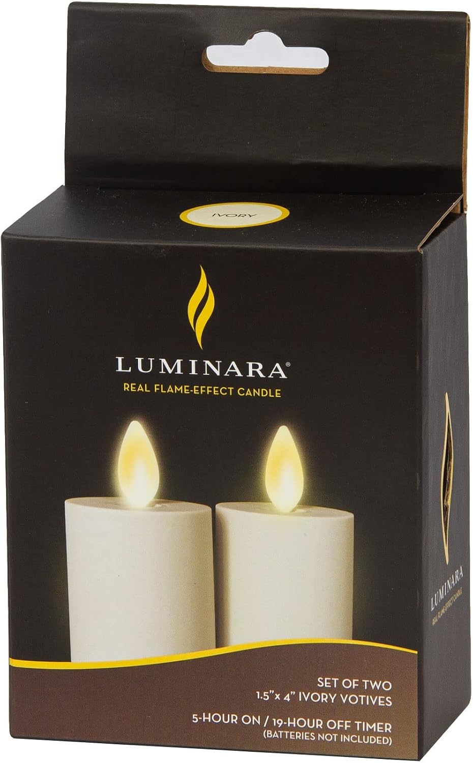 Luminara Votive Flameless LED Candle, Set of 2 Ivory 1.5" x 4", Moving Flame Battery Operated Timer Remote Ready IPX4