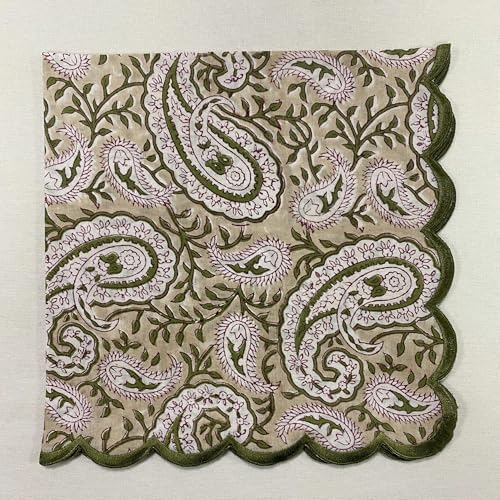 Ridhi Hand Block Print Cloth Napkins, Royal Biege, 18x18 in, Set of 4