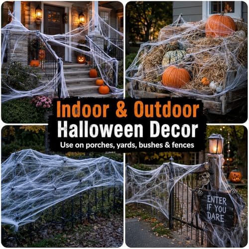 MAQIHAN 1300 Sqft Halloween Spider Webs - Outdoor Cobwebs with 40 Spiders
