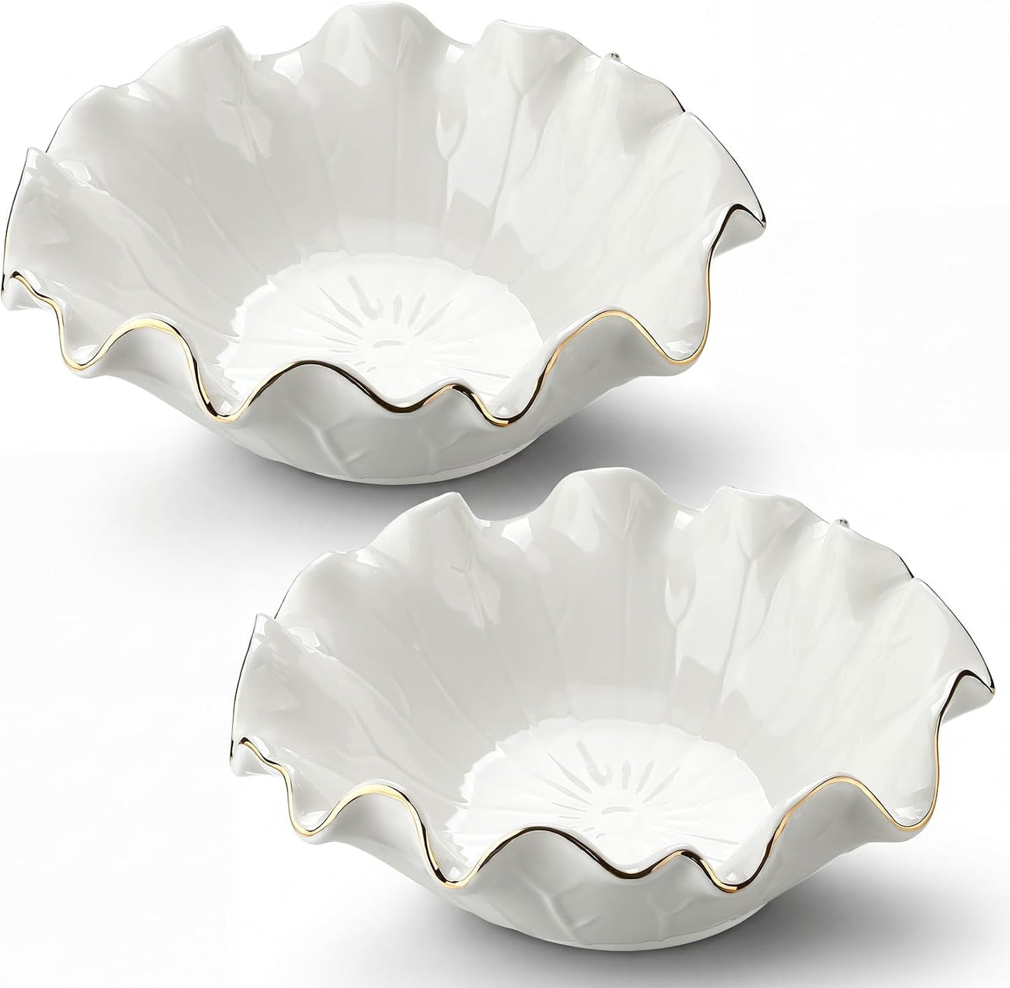 Lotus Ceramic Decorative Bowls Ruffle Lotus Leaf Scalloped Bowl / White / 7.48 x 2.56 / Set of 2
