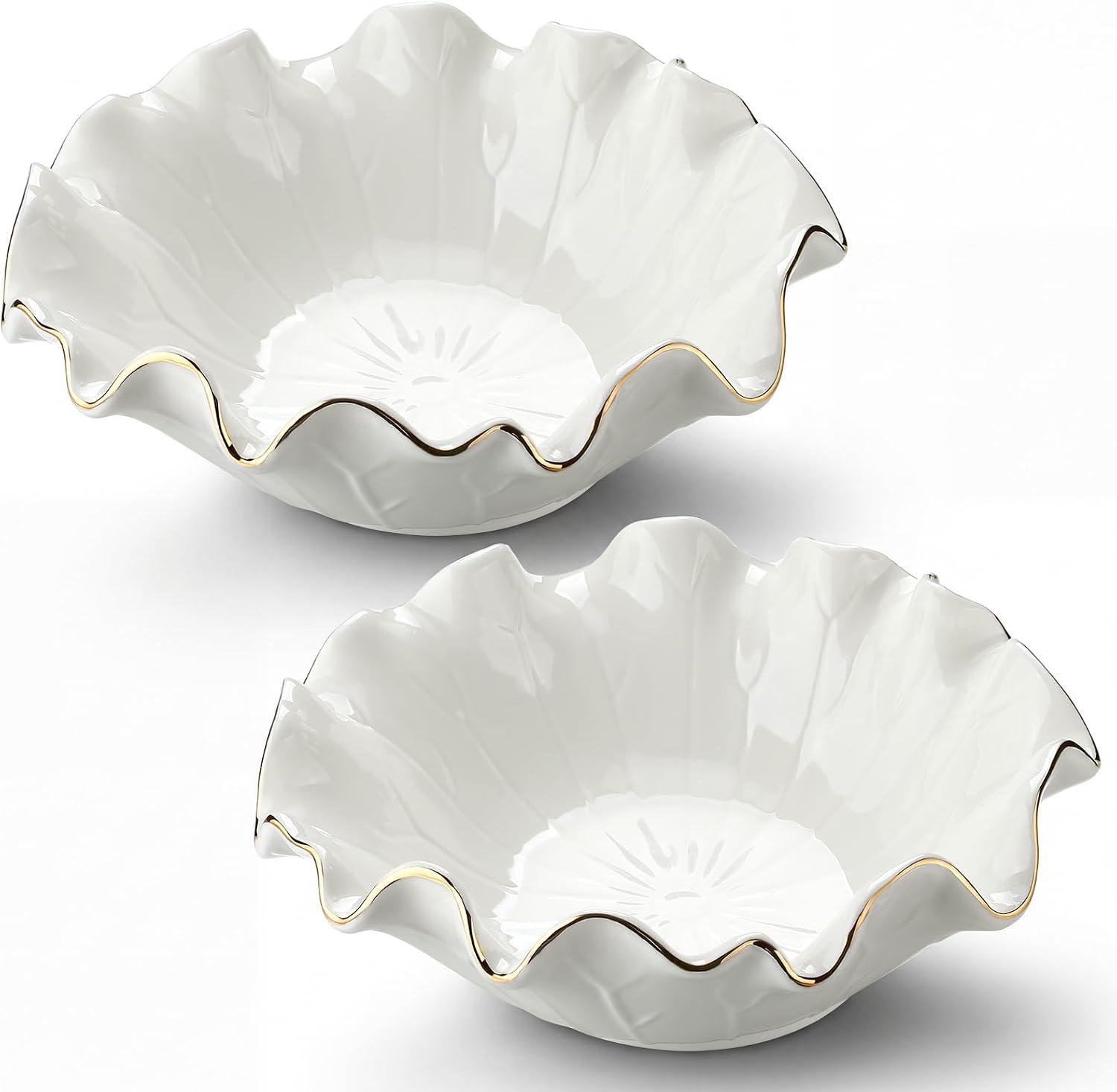 Lotus Ceramic Decorative Bowls Ruffle Lotus Leaf Scalloped Bowl / White / 7.48 x 2.56 / Set of 2