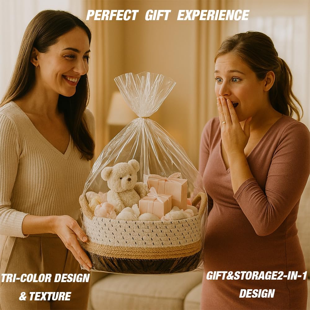 Woven Gift Basket / Brown&black with Brown Handle / 12 x 8 x 5 / Oval