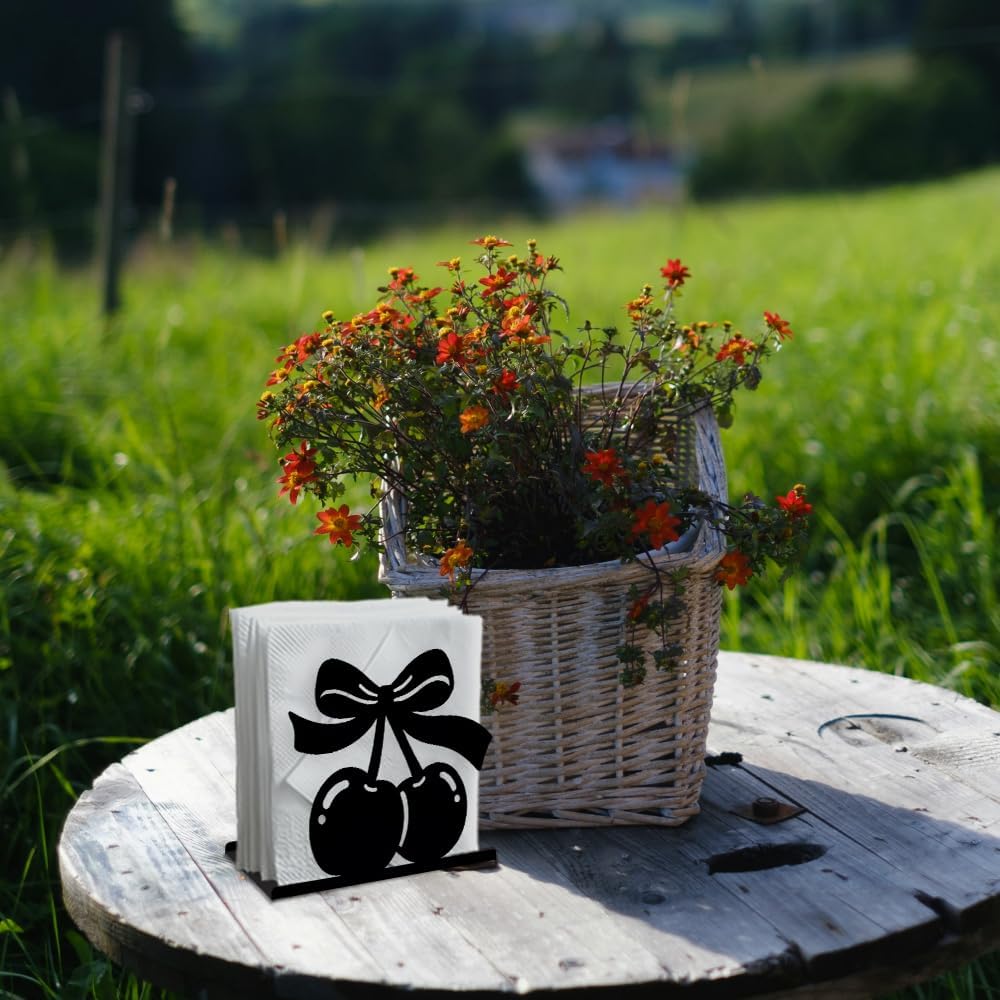 Decorative Metal Napkin Holder / Cherry / Black / 5.3 x 4.5 x 1.9