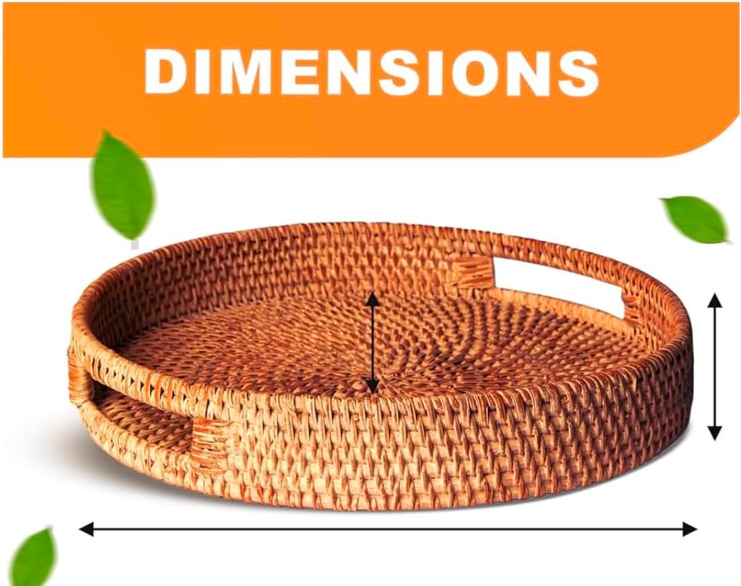 Round Rattan Serving Tray / Brown
