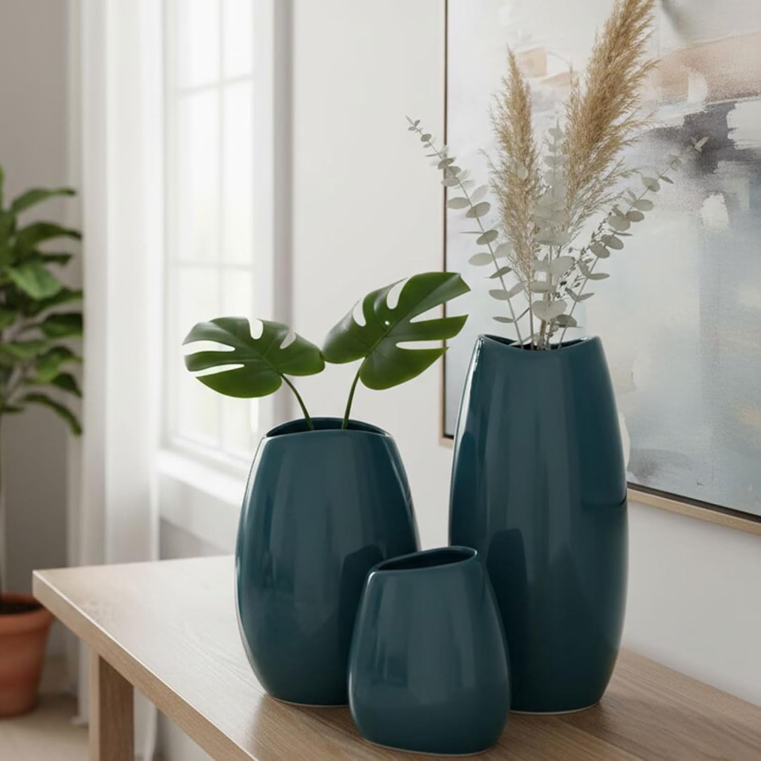 Ceramic Vase Flower Vase / Teal / Set of 3