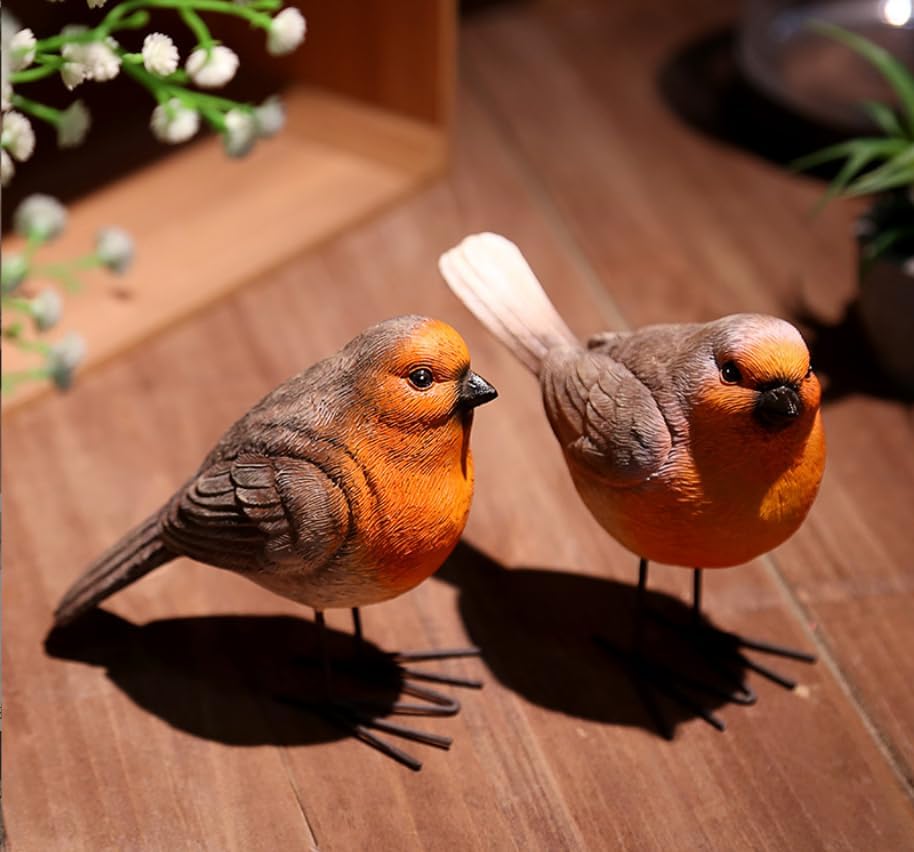 Robin Bird Metal Handmade Craft Statues Figures Decor Accents Living Room Tabletop Mantel / Set of 2